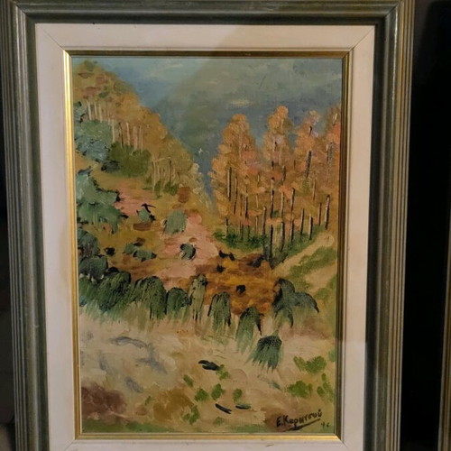 Set of 2 oil paintings by E. Karatsou used, 1992