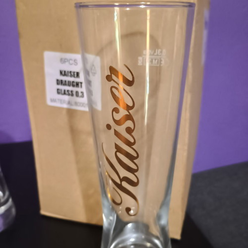 Kaiser Beer Glasses 0.3L Set of 6 New with Gold Design