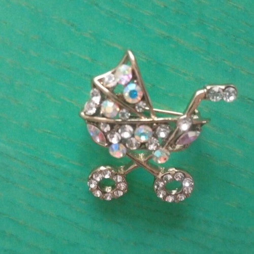 Eisenberg Ice vintage baby carriage brooch with Swarovski crystals