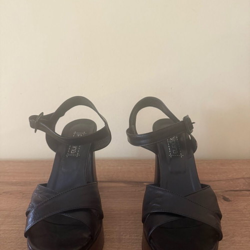Pargiana leather high sandals handmade, size 38, black