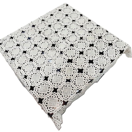 Vintage Hand-Crocheted Tablecloth White Square Motifs 77×72 cm Like New