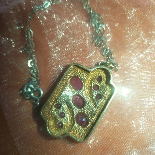 Handmade pendant silver and gold with natural rubies and diamonds like new