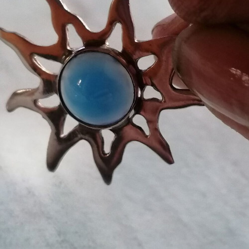 Silver 950 handmade sun pendant with blue mineral agate stone new