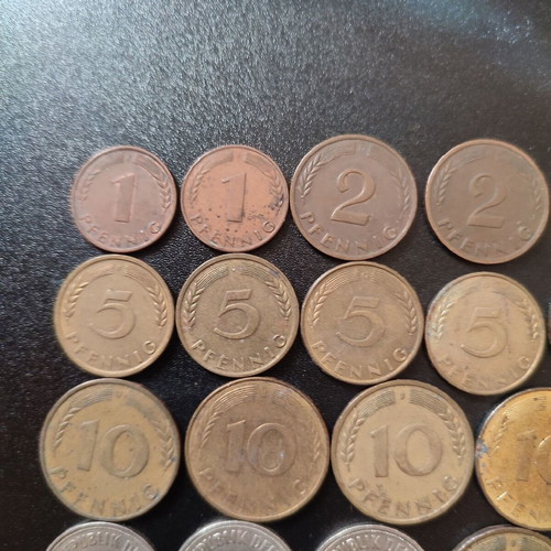 German coins used, pack of 26 Deutsche Mark/Pfennig