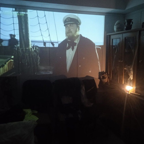 Radiant de luxe meteor projection screen and THEME SCENE projector used