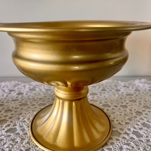 Vintage gold metal vases/caspo and flowerpots elegant pair 16cm
