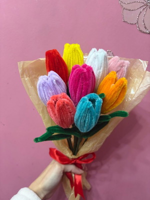 Handmade bouquet colorful tulips from pipe cleaners made to order