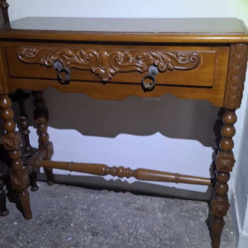 Wooden Louis XV Neobaroque Entry Console with Mirror used