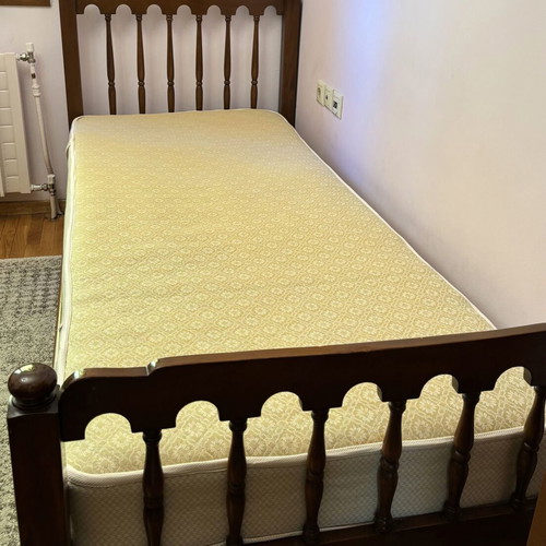 Wooden single bed with mattress used, walnut