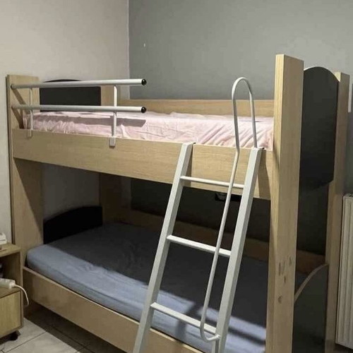 Wooden bunk bed like new, natural oak with gray details