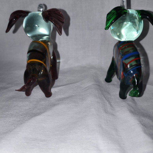 Vintage glass elephant set, like new, Murano style, 9 cm