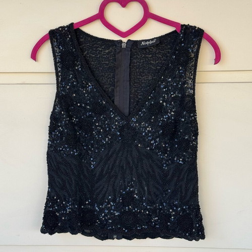 Nostalgia vintage black sequin and beaded top like new, size L