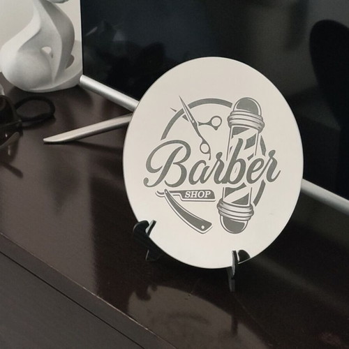 Barber Shop Mirror with Laser Engraving, new, 20cm