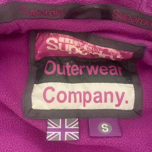 Superdry sleeveless jacket with hood used, grey with purple fleece, size S