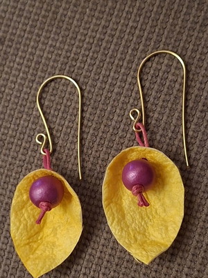 Yellow earrings from silkworm cocoon, Soufli Evros