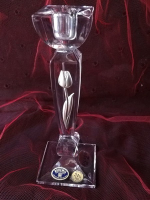 Bohemia crystal candlestick with silver used, tulip design