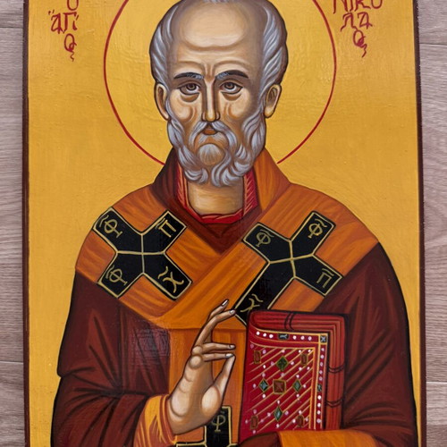 Handmade Byzantine Icon of Saint Nicholas on Wood new
