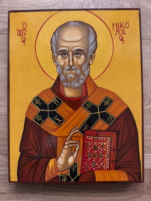 Handmade Byzantine Icon of Saint Nicholas on Wood new
