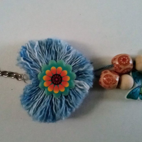 Handmade Valentine's heart keychain blue new