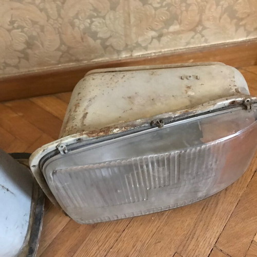 Front headlights vintage car used, pair, antique