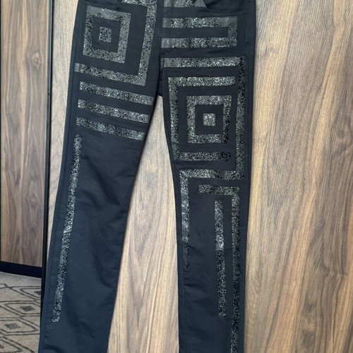 Vintage FERRE Jeans Black Embellished Beaded Straight-Leg Trousers