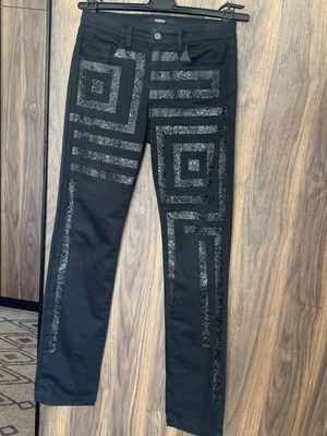 Vintage FERRE Jeans Black Embellished Beaded Straight-Leg Trousers