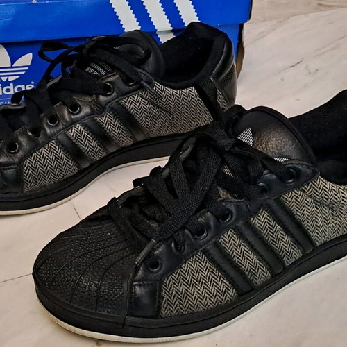 Adidas Superstar sneakers used, black with herringbone fabric