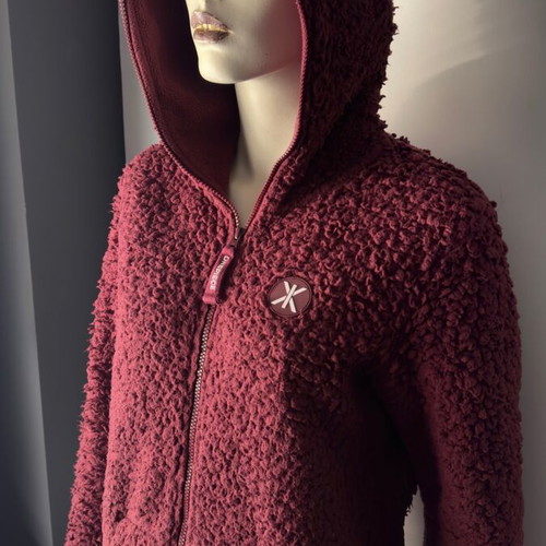 Onepiece unisex jumpsuit used burgundy fleece with hood size S