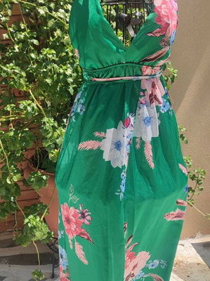 Floral long dress satin texture one size new