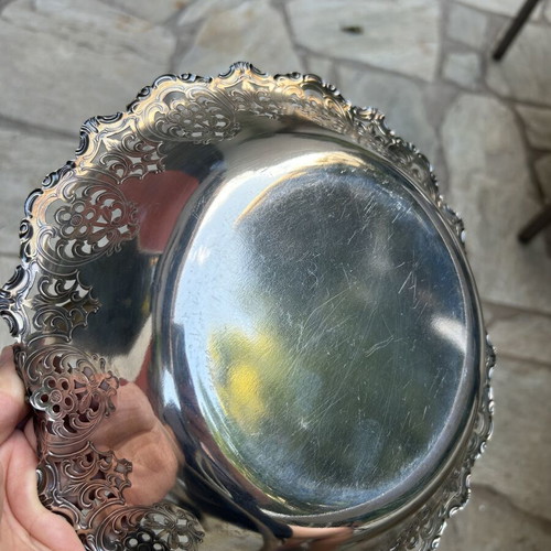 Silver-plated vintage fruit bowl with swing handle