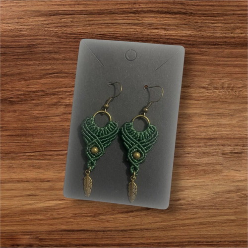 Boho Macrame Handmade Earrings Green New
