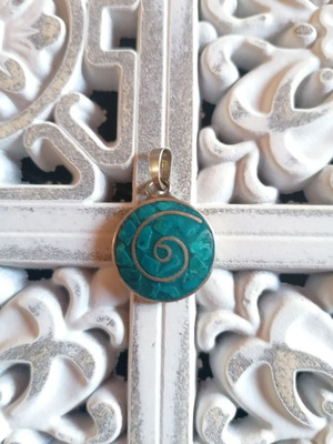 Silver 950 Handmade Peruvian Pachamama Pendant with Chrysocolla Stone