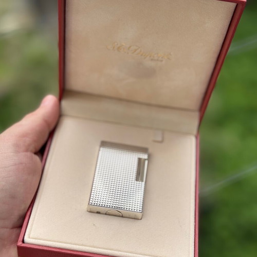 St. Dupont Line 1 silver lighter with box and papers