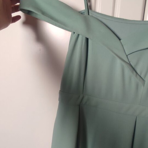 Maxi dress sage green with slit and off shoulder detail size M like new
