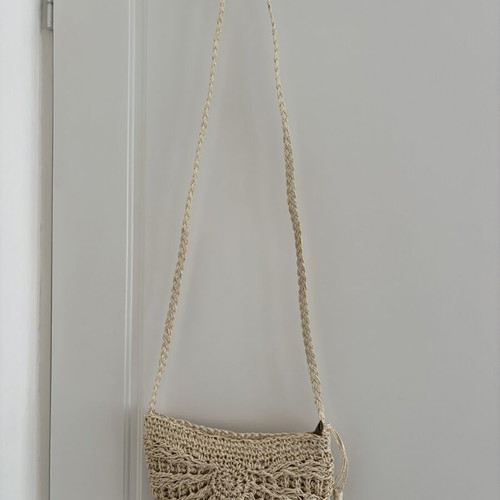 Straw crossbody bag new, beige, semicircular with tassel