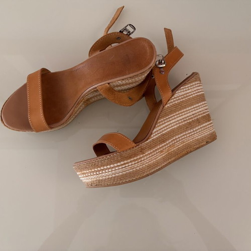 Women's leather platform espadrilles size 38 used camel tan