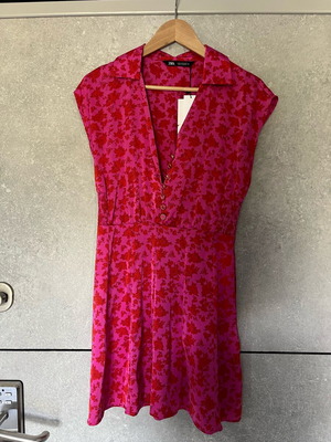 Zara women's short dress new, size S, red and pink