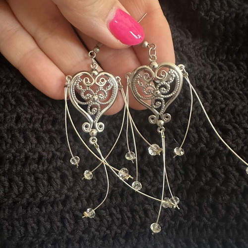 Handmade Boho Jewelry Set with Filigree Heart Necklace and Earrings