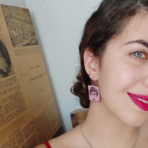 Frida Kahlo handmade earrings new with minimal art design