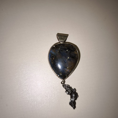 Opal pendant with meteorite, silver, used