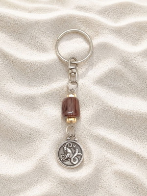 Metal Capricorn Keychain with Obsidian and Hematite Stones new