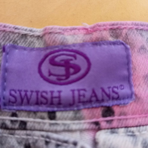 Y2K flare pants with snake print and purple tie dye details like new