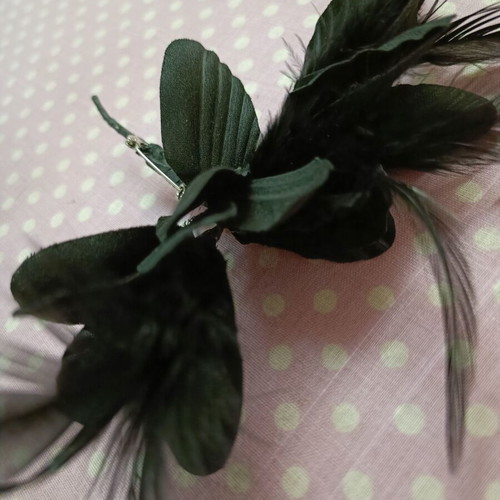 Pins used with feathers in black and red