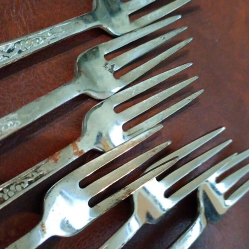 Vintage Zoulovits set of six silver-plated dessert forks, like new