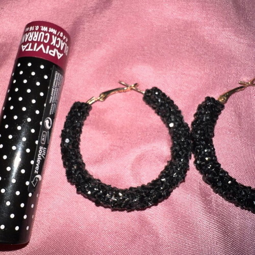 Hoop earrings with black rhinestones like new