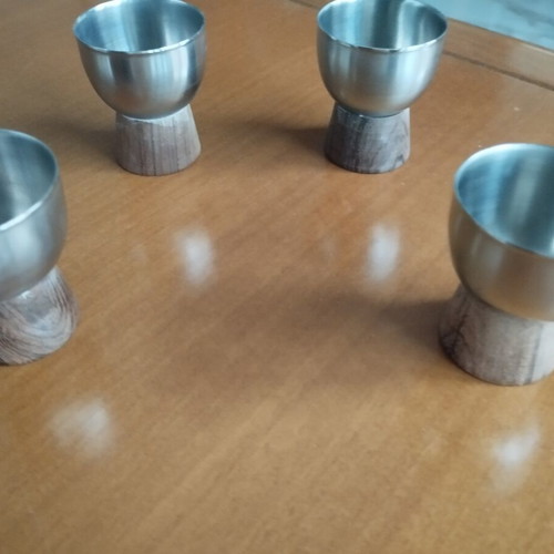 Lundtofte Denmark Vintage Egg Cups Set of 4 teak stainless steel mint