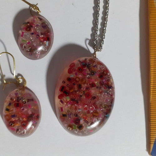 Set of two handmade multicolor pendants and earrings