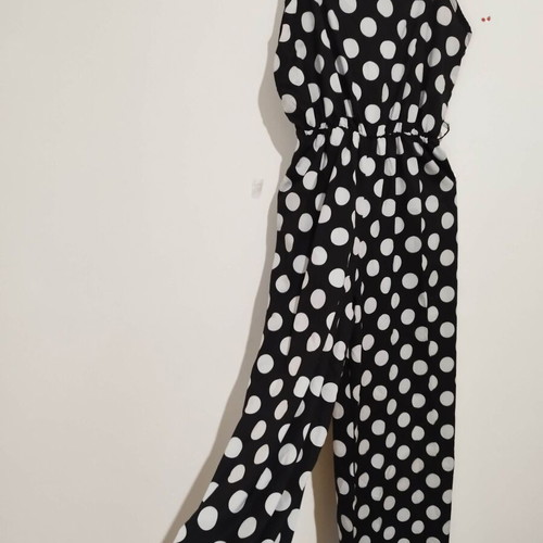 Polka dot long jumpsuit, black and white, size S/M