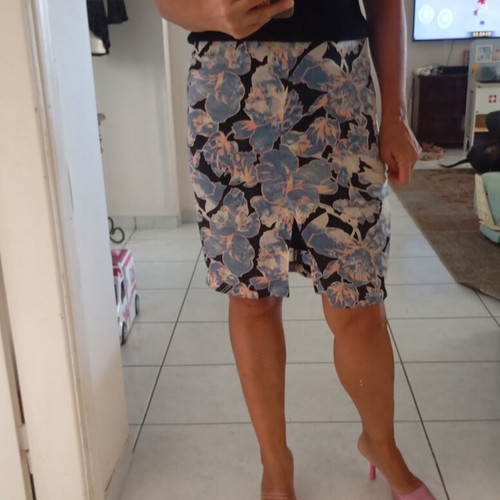 Women's satin skirt size L, black and turquoise