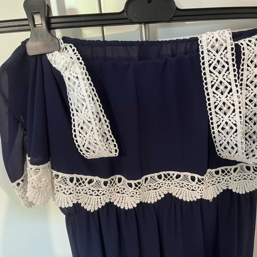 Long blue dress like new with transparency and straps